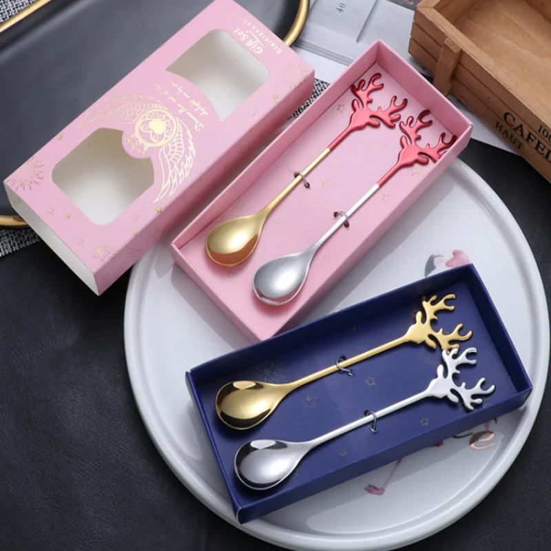 Рождественская дизайнерская ложка в виде Санты из нержавеющей стали с оленем