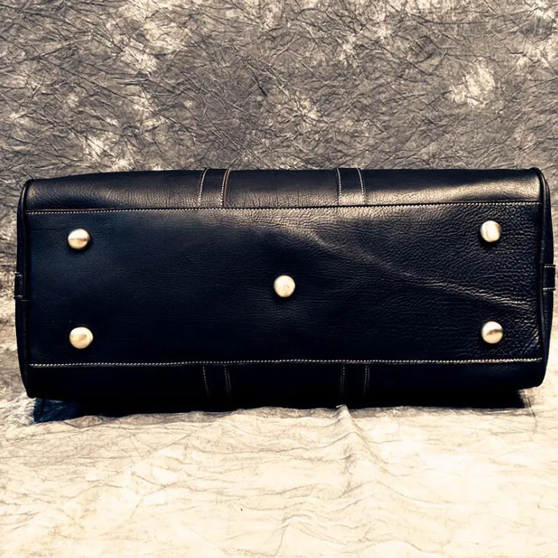 Men's Black Handbag Travel Bag 100% Natural Leather Large Capacity Duffle Multifunction Pocket Tote Casual Crossbody Bags | Багаж и