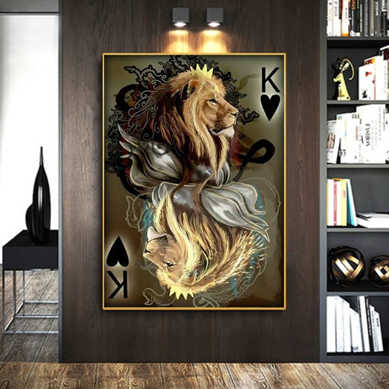 

abstract Lion Poker Canvas Painting Animal Posters and Prints Cuadros Wall Art Picture for Living Room Modern Home Decor Cuadros