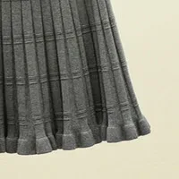 gray Осенние вязанные длинные юбки трапециевидной формы с эластичным поясом, плиссированные юбки до середины икры, Длинные вязаные зимние юбки - Цвет: gray