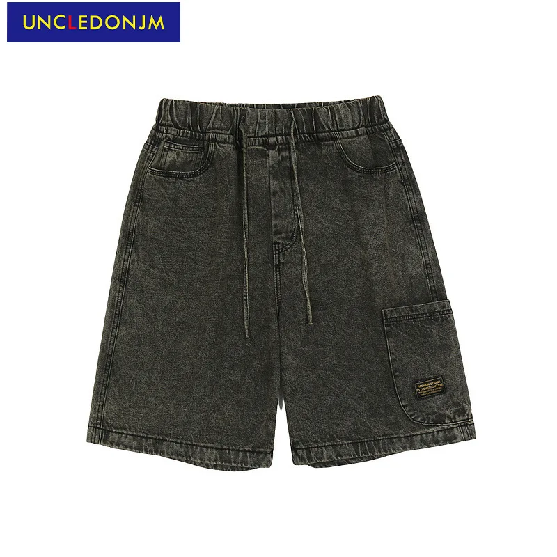 

UNCLEONJM Men designer jeans for men Hip Hop biker jeans shorts streetwear men Loose baggy jeans distressed jeans UC058