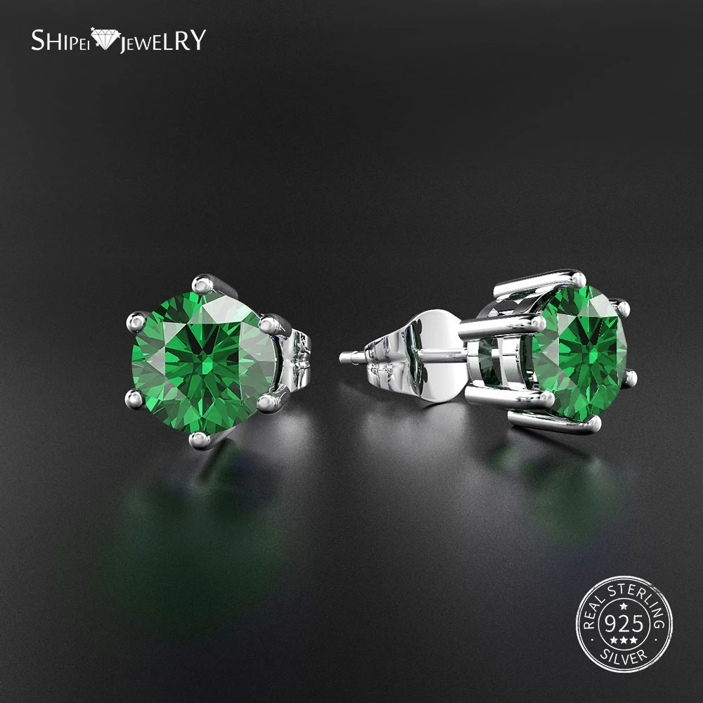 Женские серьги гвоздики из серебра 100% пробы с сапфировым изумрудом|Серьги-гвоздики| |