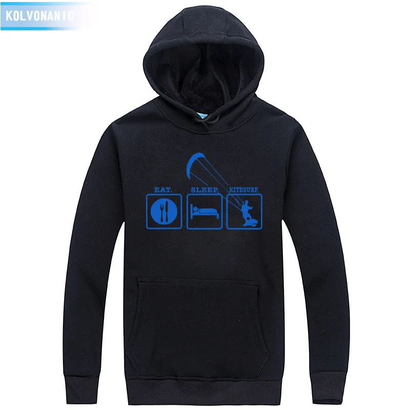 Black 04 Eat Sleep Kitesurf Толстовка с принтом для мужчин/женщин, Повседневная Толстовка в стиле хип-хоп, мужская спортивная одежда для кайтсерфинга, унисекс, флисовый пуловер с капюшоном - Цвет: Black 04