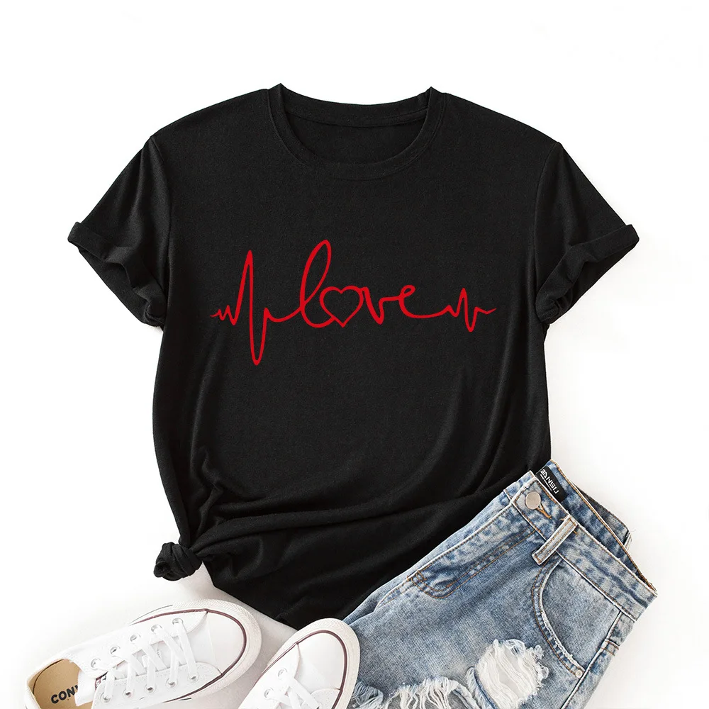 

Women Crew Neck Short Sleeve Casual Summer T-shirts Graphic Tee Shirts Tops Female Clothes Love Shirts for Woman