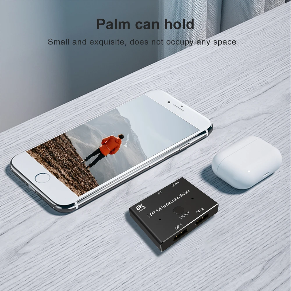 

DP to 2*DP Bi-direction Switch Adapter high speed 32.4Gbps 8K 4K DP 1.4 Splitter 8K@30Hz 4K@120Hz For Computer Monitor Display