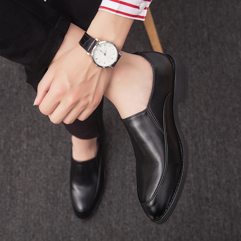 Мужская кожаная повседневная обувь Удобные туфли-оксфорды без застежки Уличная