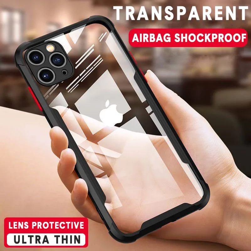 Luxury Shockproof Frame Clear Phone Case For iPhone 11 12 Pro X XS Max Mini XR 8 7 Plus SE2 Transparent Silicon Protection Cover