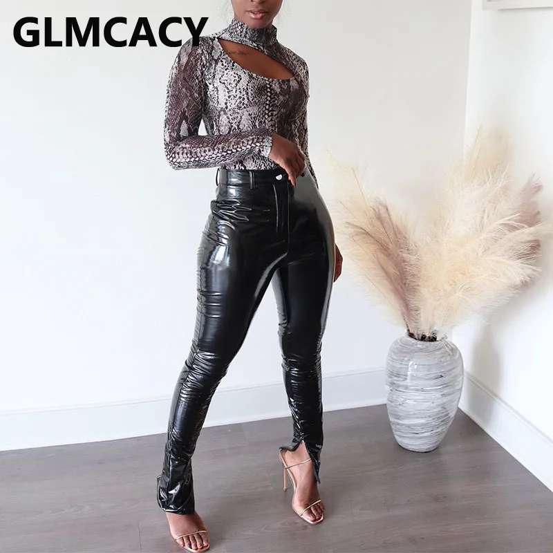 

Women Smooth Leather Slim Chic Pants