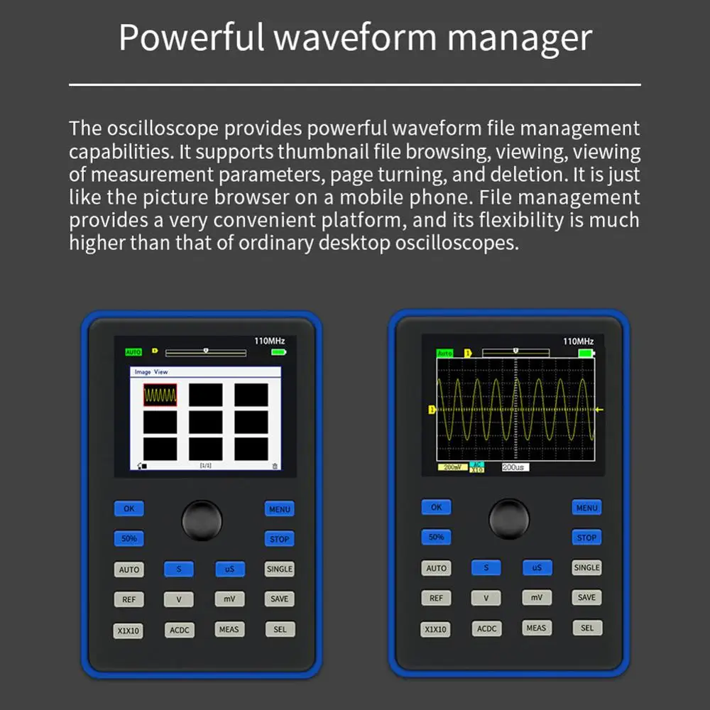 

1c15 Portable Assembled 2.4inch Digital Oscilloscope 500ms/s Sampling Rate 110MHz Analog Bandwidth Support Waveform Storage