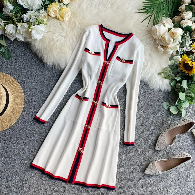 Контрастная цветная полосатая трикотажная Женская мини платье 2019 осень зима