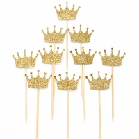 20x glitter paper cake toppers crown cupcake picks dinner party ornament
