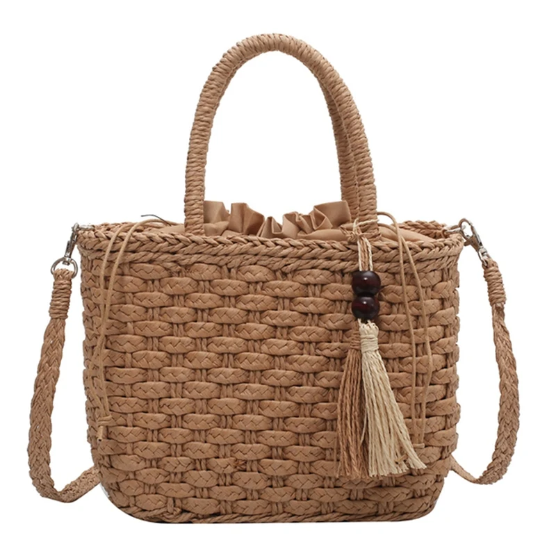 

Fringed Straw Handbag Hand-Woven Rattan Bag Woven Wallet Wicker Beach Bag Bohemian One-Shoulder Messenger Bag