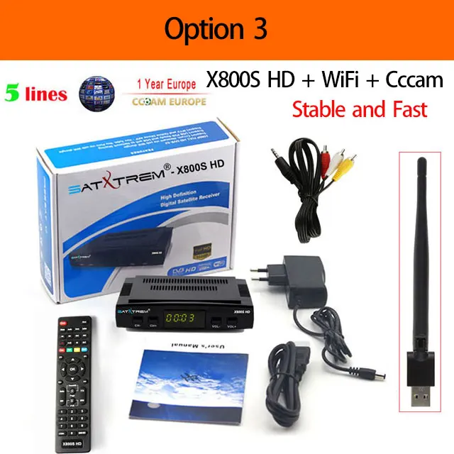 with 1 year 5 clines Satxtrem X800S HD Ccam спутниковый ресивер DVB-S2 Цифровой 1080P рецептор Azamerica Испания ТВ Тернер приемник с MT7601 Wifi - Цвет: with 1 year 5 clines