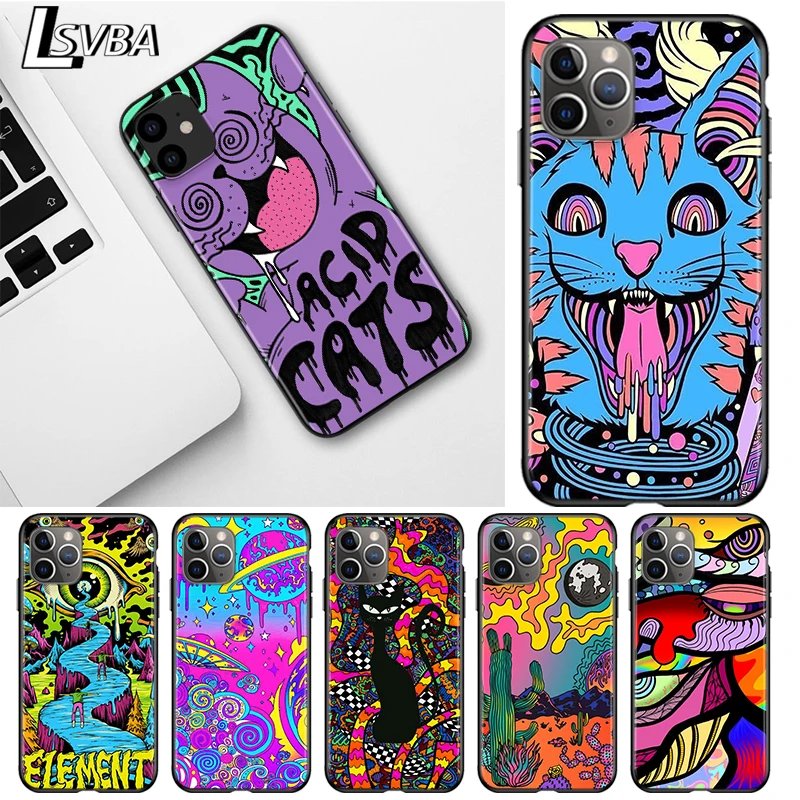

Colourful Psychedelic Trippy Art For Apple iPhone 12 11 Pro Max mini XS Max XR X 8 7 6 6S Plus 5S SE 2020 Soft Black Phone Case