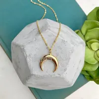 NM14780 Gold Plated Crescent Half Moon Necklace Double Horn Pendant Minimalist Charm Boho Necklace Gift Bohemian Jewelry