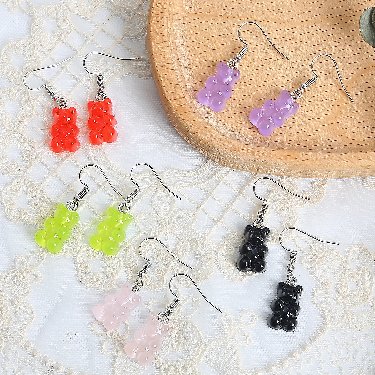 

1Pair statement minimalist dangle earring jelly Polychromatic Bear drop earrings fashion minimalist stud earings for women