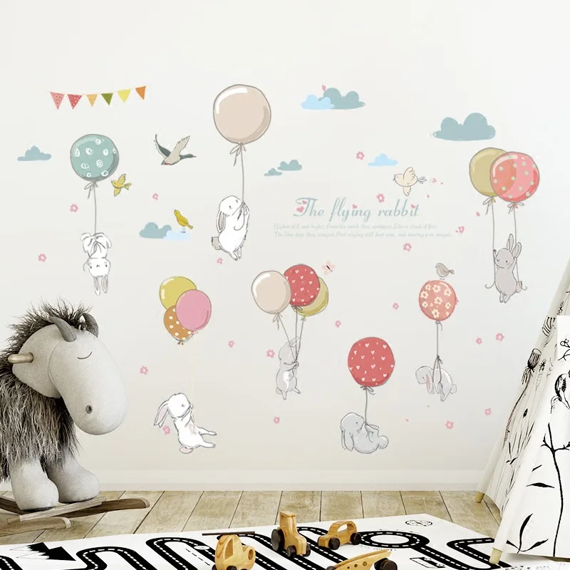 

Cartoon Hot Air Balloon Wall Stickers Animals Kids room Baby Nursery Room Decoration Wall Decals Eco-friendly Art Vinyl Murals