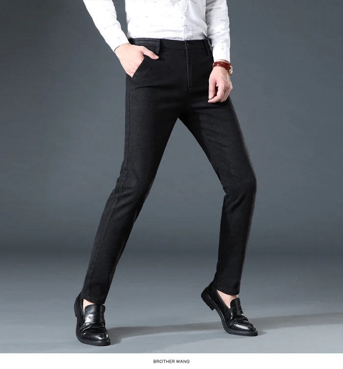 Осень и зима новые мужские плотные повседневные брюки бизнес мода Slim Fit Брюки брендовые черные темно-серые