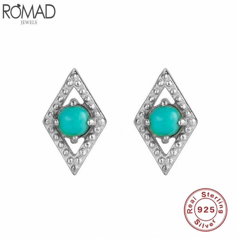 

Luxury 925 Sterling Silver Stud Earrings AAAAA Zircon Turquoise Rhombus Piercing Earrings For Women Fine Jewelry Aretes W4