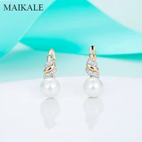 maikale new fashion gold big round pearl earrings micro inlay zirconia stud earrings for women jewelry cretive gifts brincos