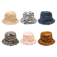 zebra striped plush basin hat fisherman hat faux rabbit fur wool hat warm fisherman cap for hipster trend fluffy casual