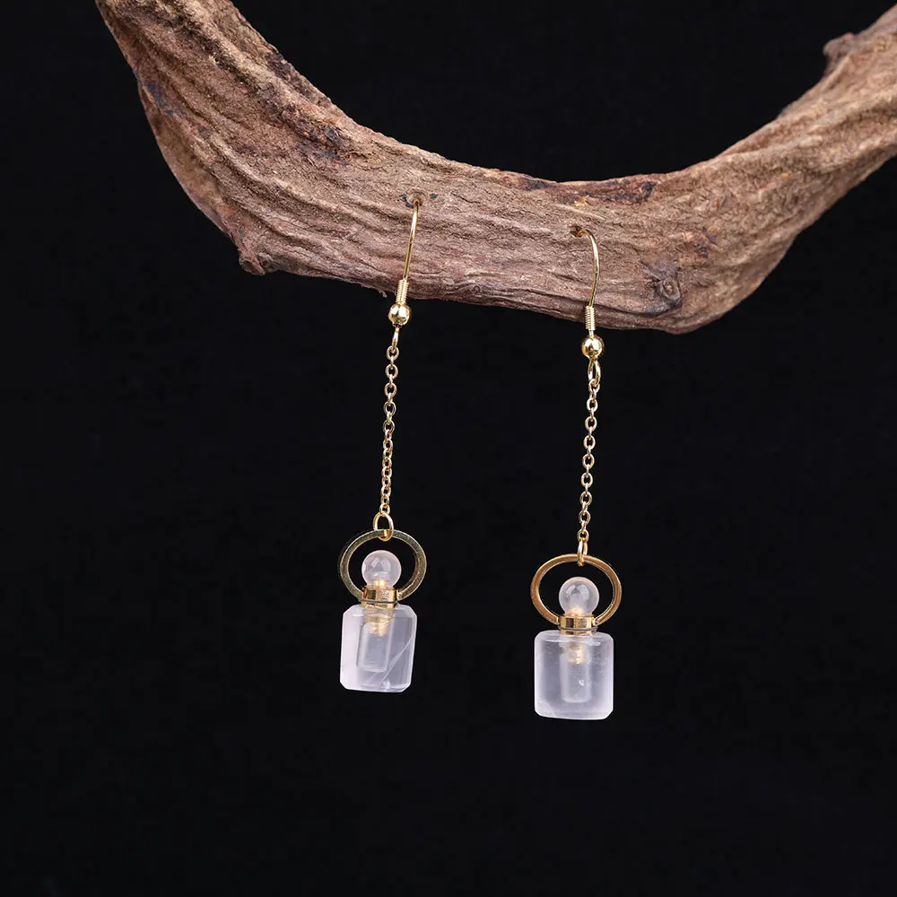 Pink Quartz Модная бутылочка с женскими духами висячие серьги, ручная работа золотые медные аметисты розовый кристалл кварца ювелирные украшения из драгоценных камней SA-14AMCB - Окраска металла: Pink Quartz