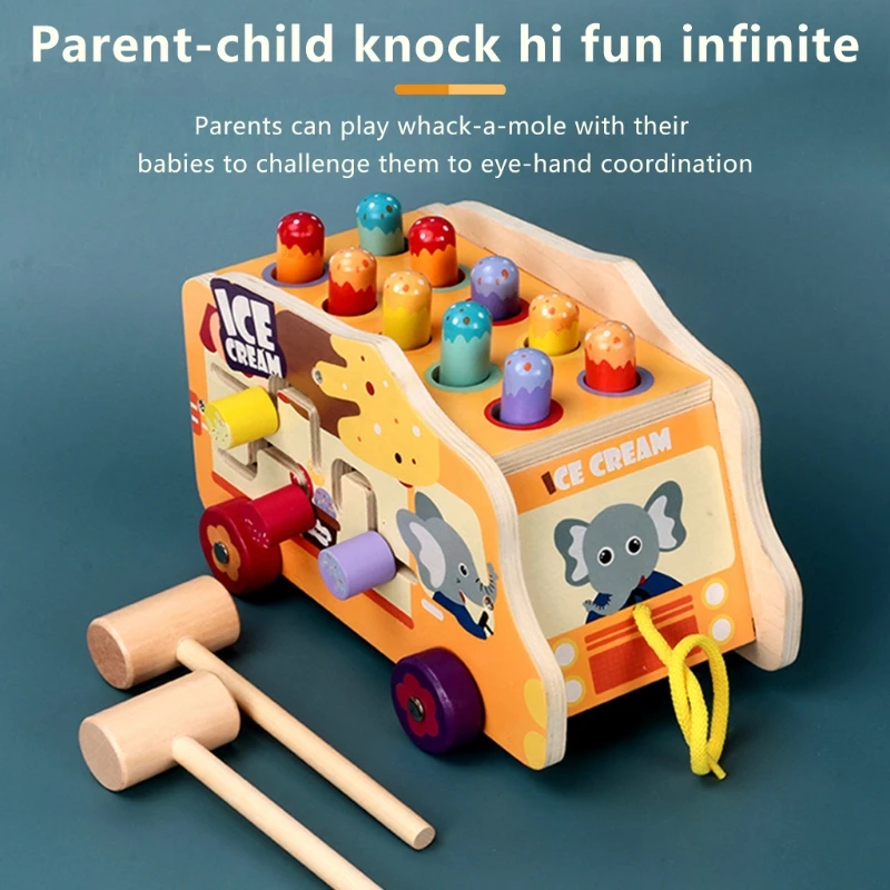 

Wooden Hammer Ice Cream Cart Children Fun Playing Hamster Whac-A-Mole Game Toy Early Learning Educational Kids Gift DXAD