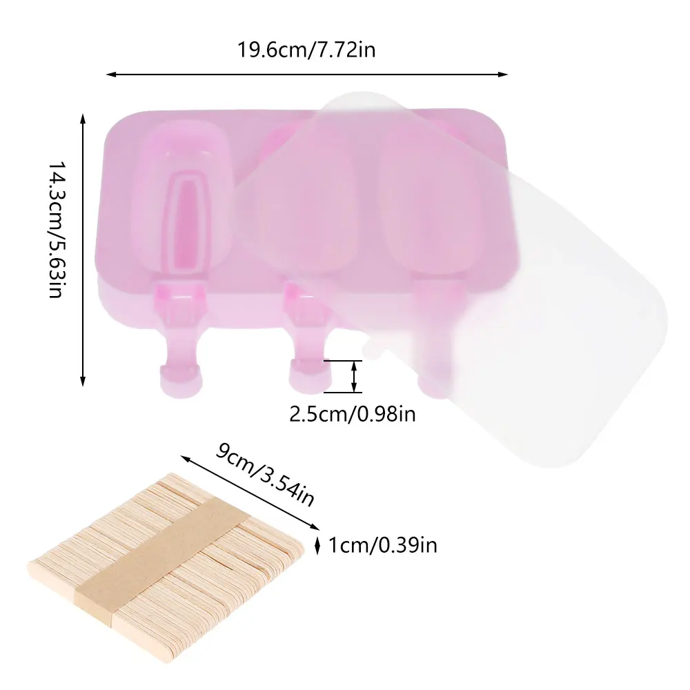 

Silicone Ice Cream Cake Mold Wood Stick 3 Grid Reusable Tray Lolly Frozen Dessert Popsicle Maker DIY Kitchen Baking Kitchen Tool