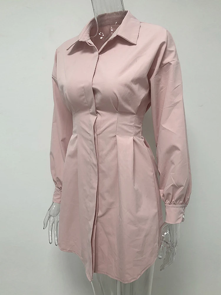 JillPeri Autumn Long Sleeve Shirt Dress with Corset Belt Solid Sexy Elegant Outfit Office Lady Street Wear Party Dress Set