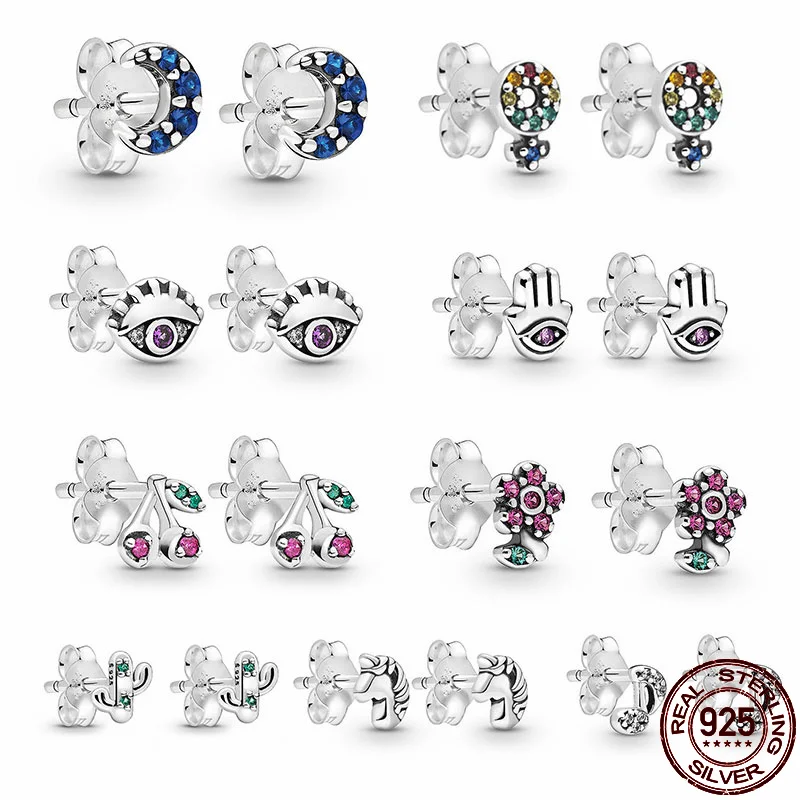 

100% Real 925 Sterling Silver 9 Styles Unicorn Color Zircon Earrings Are Suitable As Birthday Gifts For Girls Fashion Jewelry