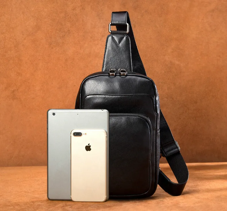 Мужская нагрудная сумка из натуральной воловьей кожи роскошная