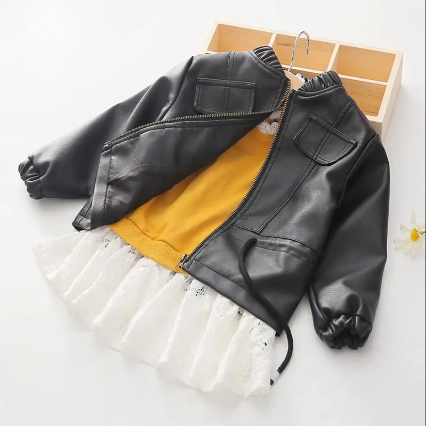 Куртка детская из искусственной кожи черная на весну/осень верхняя одежда ws1008 2019