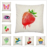 colorful fruit horse flower text pattern linen cushion cover pillow case for home sofa car decor pillowcase45x45cm