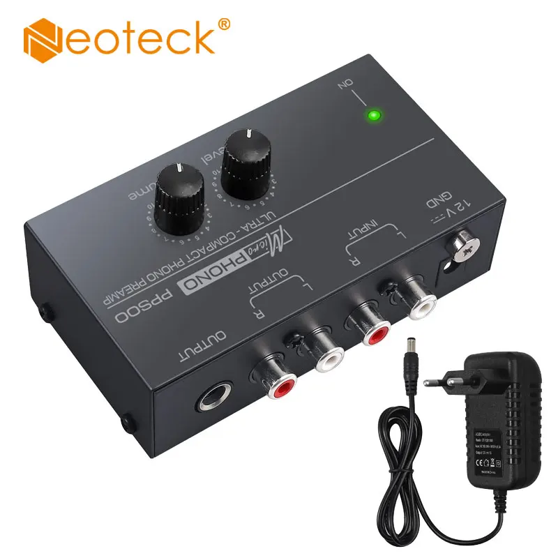 

Neoteck PP500 ультра-компактный фоноусилитель с регулировкой уровня и громкости вход и выход RCA 1/4 "выход TRS адаптер 12 В/1 А