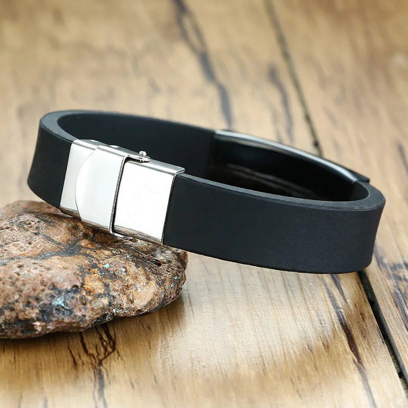 Персонализированная черная силиконовая резина ID браслет из нержавеющей стали ICE Nane контакт 8,5 дюймов регулируемый