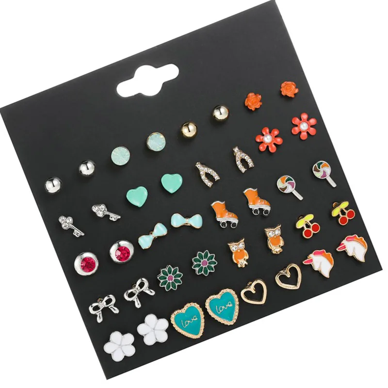 Набор детских сережек гвоздиков карамельных цветов модные милые серьги гвоздики