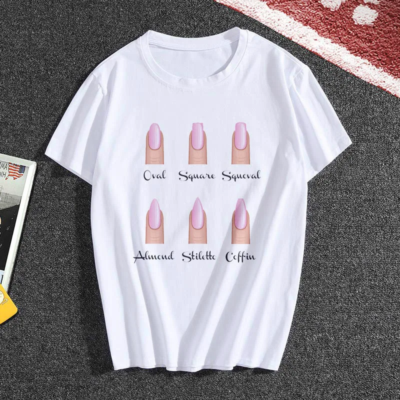 

New t shirt women's fashion personality Nail art print fun casual summer short-sleeve Harajuku short women's T-shirt female tops