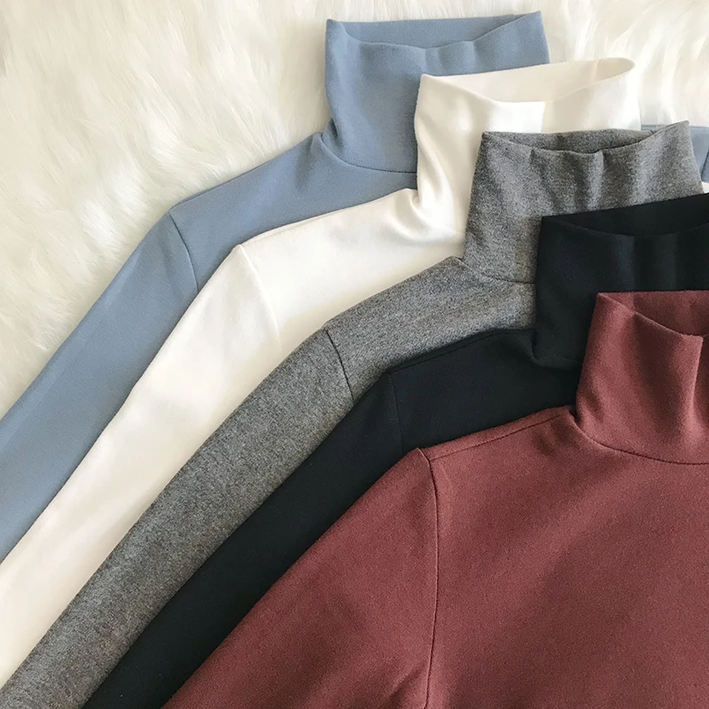 

2020 Autumn And Winter All-match Slim Slimming Solid Color High Neck T-shirt Women Long-sleeved Bottoming Shirt Top