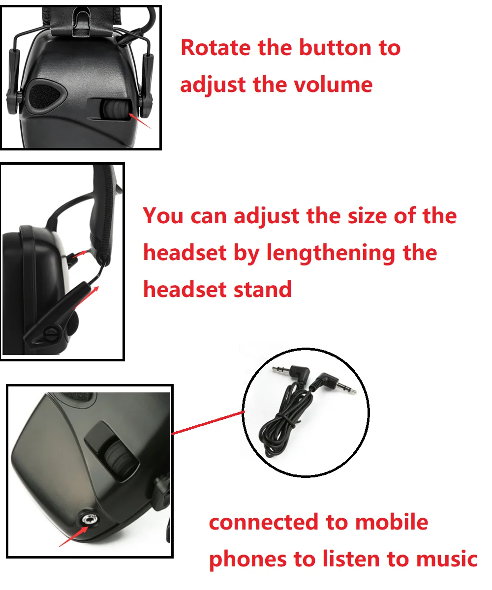 Tactical noise-reduction earphones anti-noise impact sound amplification electronic shooting protective earmuffs BK+FG