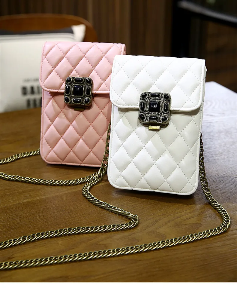 

2020 Fashion Small Bag Personalized Pu One-shoulder Messenger Mobile Phone Bag Chain Diamond Coin Purse Luxury Bags