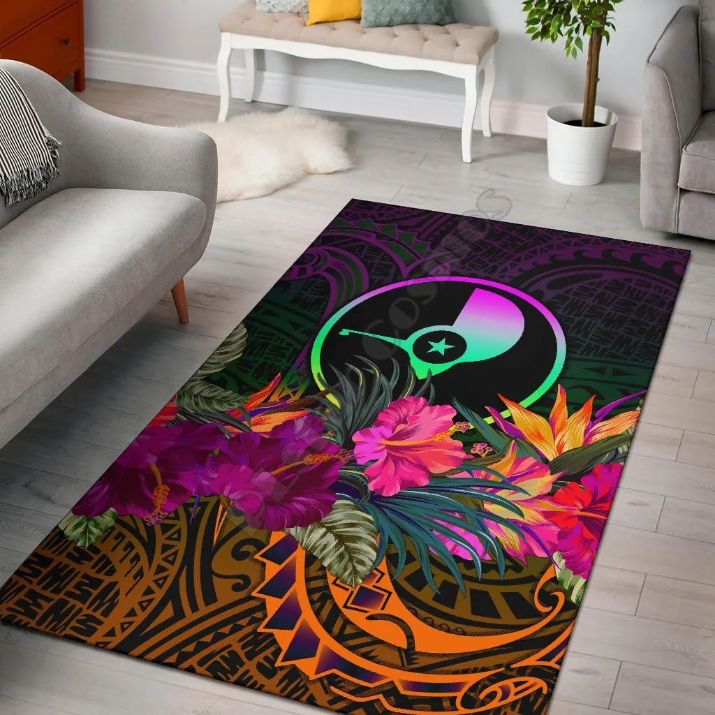 

YAP Area Rug Summer Hibiscus 3D Printed Carpet Mat for Living Room Doormat Flannel Print Bedroom Non-slip Floor Rug