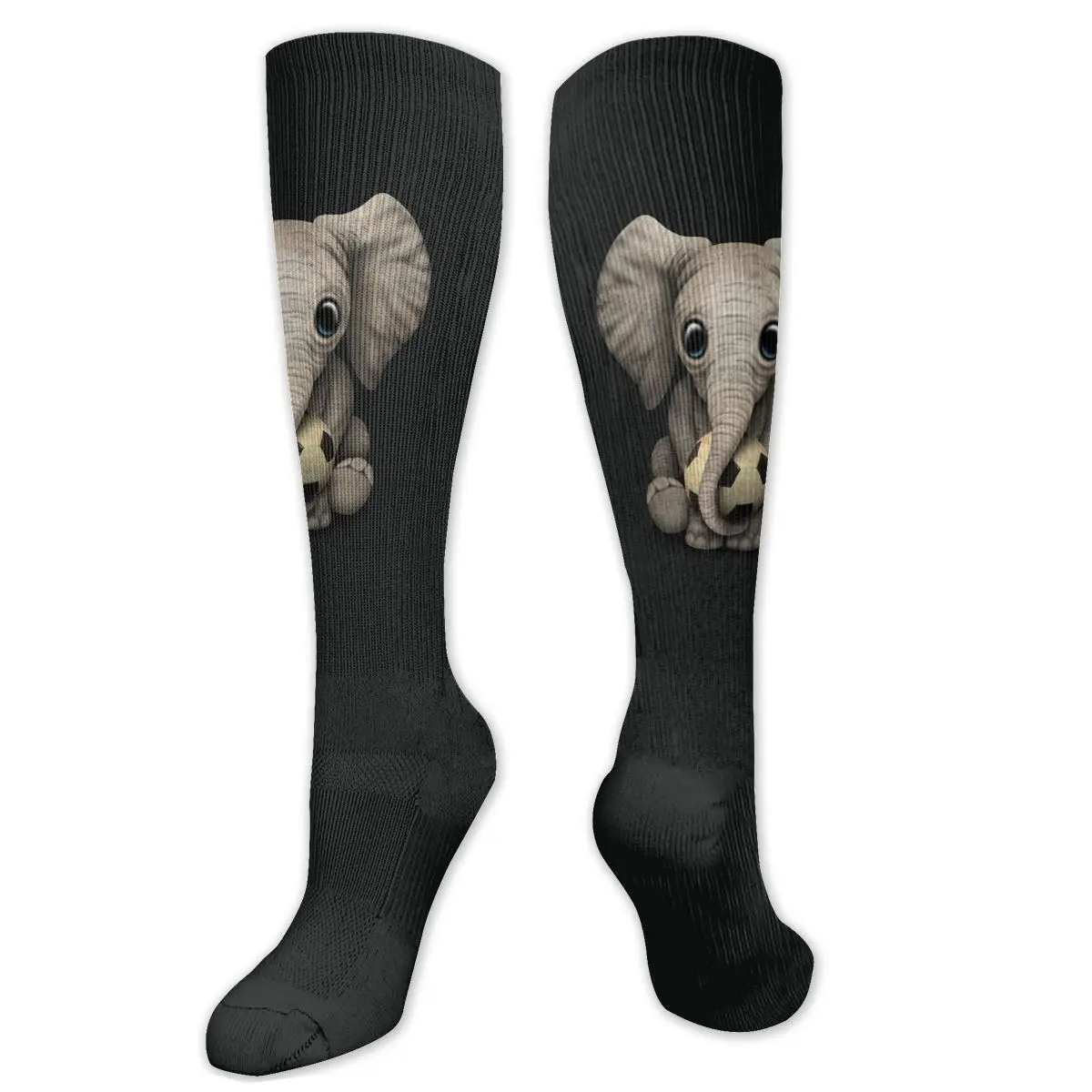 

Elephant With Football Soccer Ball Compression Socks For Women Men Plus Size Wide Calf For Nurses Running Athletic