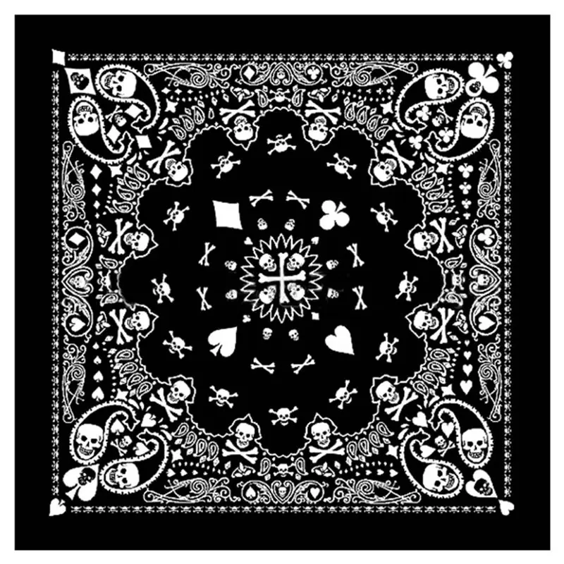 Бандана хлопок повязка на голову черный белый Череп квадратный шарф 55 см *