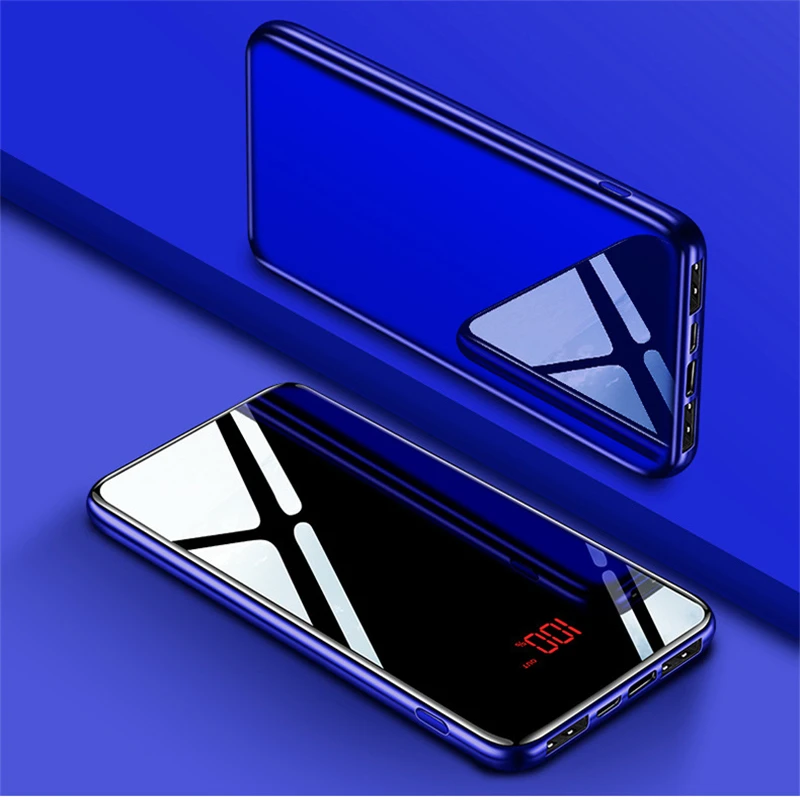 Blue Power Bank 30000 зеркало портативные модные мобильные телефоны внешняя зарядка ультра тонкий пакет банк питания для iPhone X XS 8 Xiaomi - Цвет: Blue
