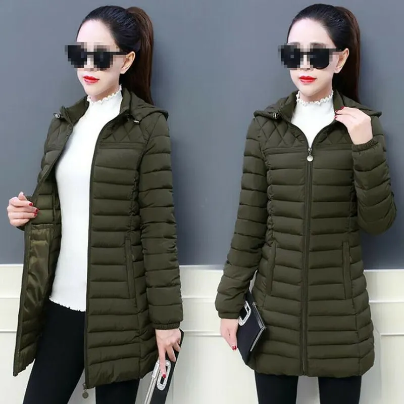 Women Winter Hooded Warm Coat Slim Plus Size Cotton Padded Jacket Multi Colours