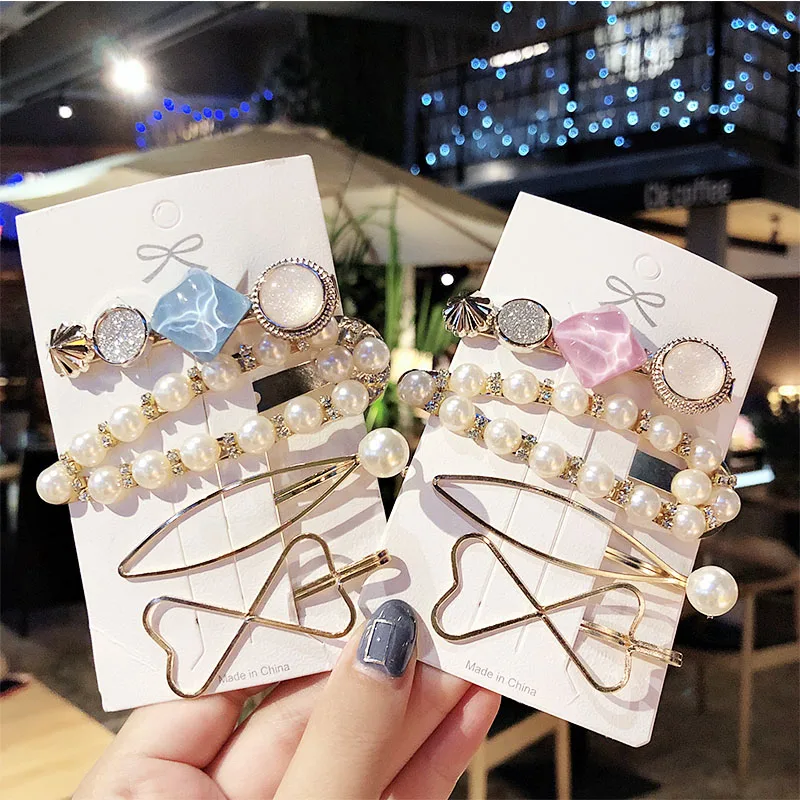 Женские акриловые заколки для волос элегантные Геометрические жемчужные 4
