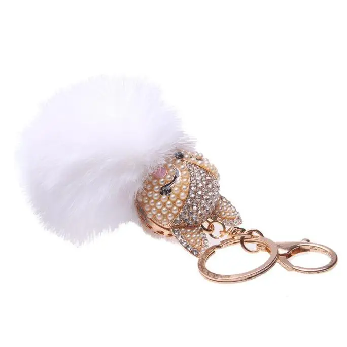 

Lovely Girls Bags Pandent Fox Fur Ball with Artificial Fox Rhinestone Key Chain