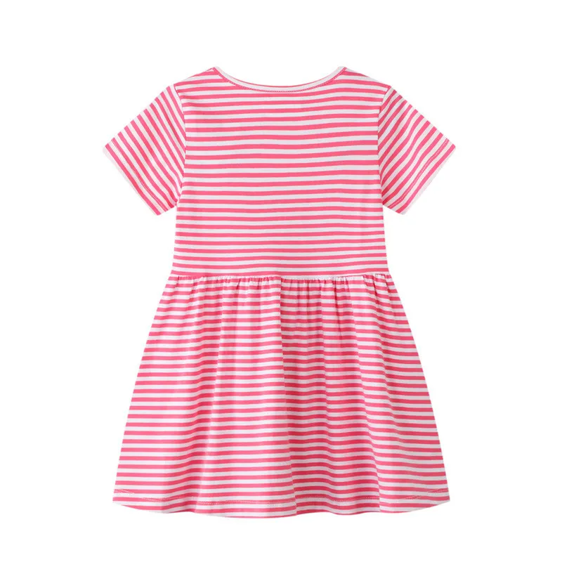 Платья для девочек с аппликацией в виде животных летние хлопковые платья полоску