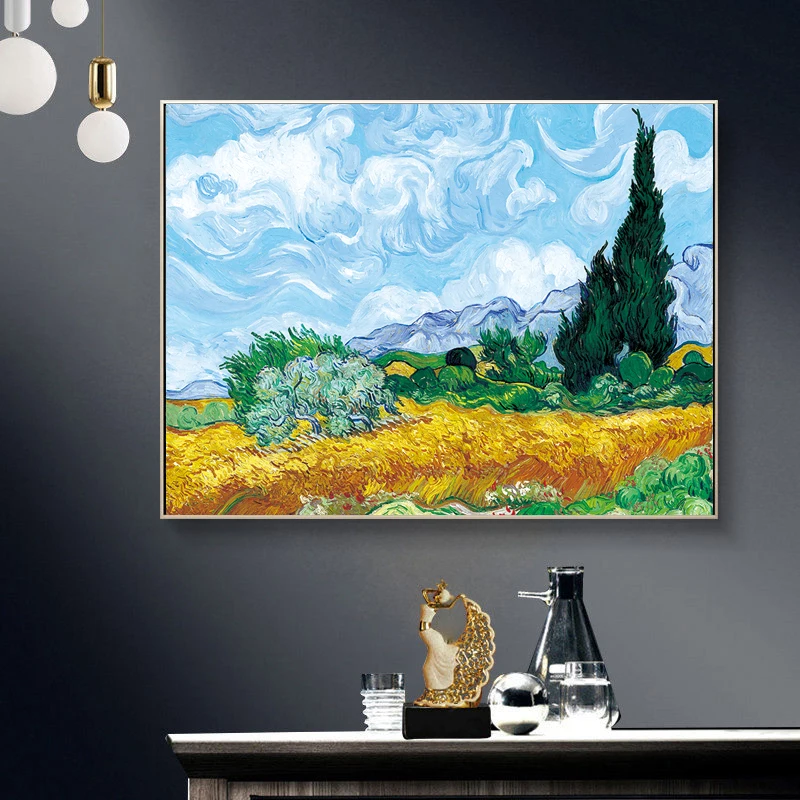 

Canvas Painting Van Gogh Wheat Field With Cypresses Posters And Prints Wall Art Famous Pictures For Living Room Home Decoration