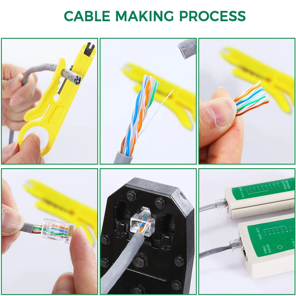 

10 in 1 Network Repair Tools Kits LAN Network with Crimp Stripper Tool Set Crimping Plier Network Tester RJ45 Crystal Connector
